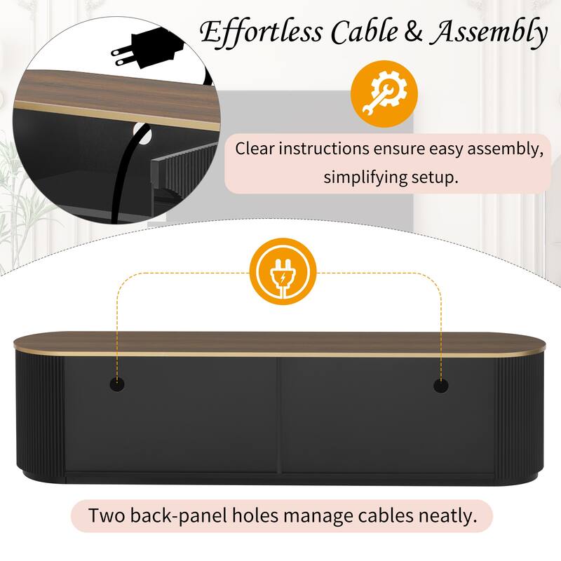 70.8" Floor Curved Storage TV Stand with 3 Drawers 3-Door Decorative TV Cabinet for TVs up to 80'' Media Console Table
