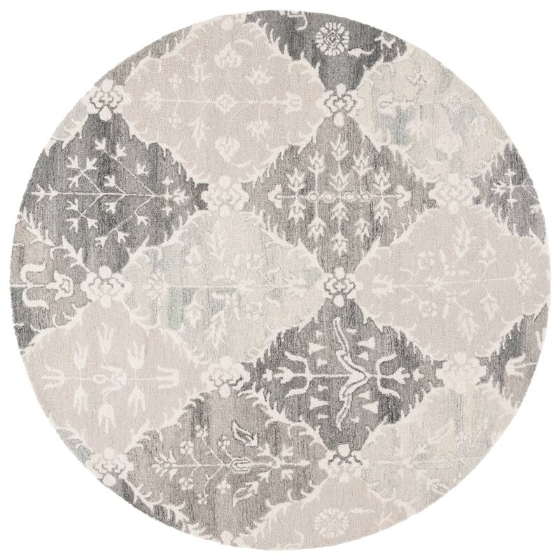 SAFAVIEH Handmade Ebony Afifa Modern & Contemporary Wool Rug - 6' Round - Grey/Ivory