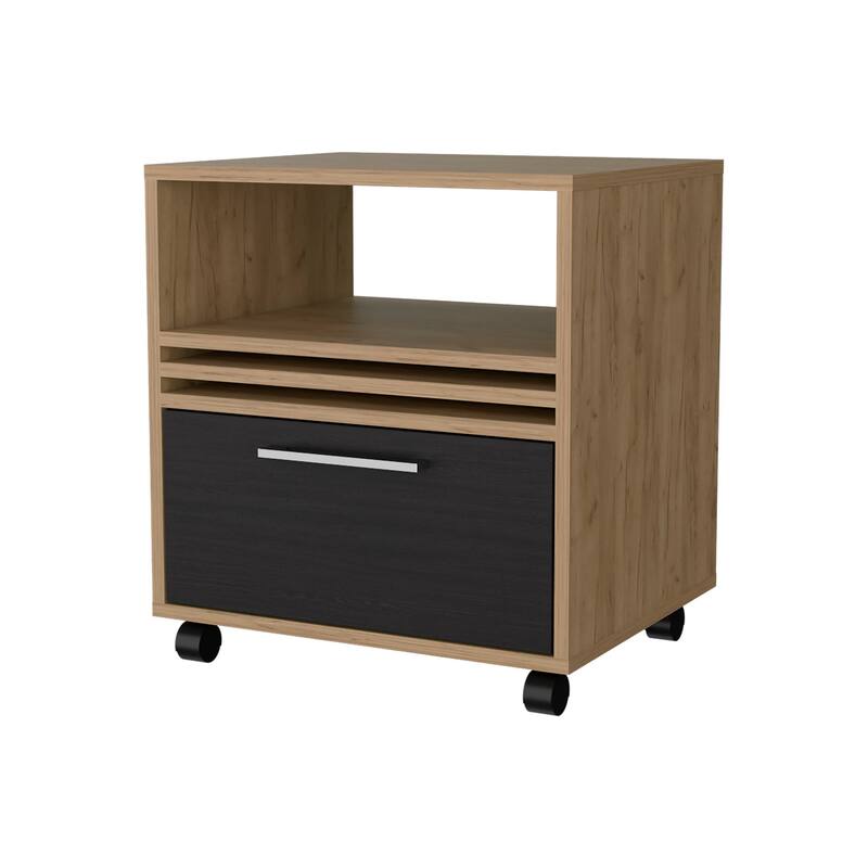 Oak Nightstand with Drawer and Open Storage