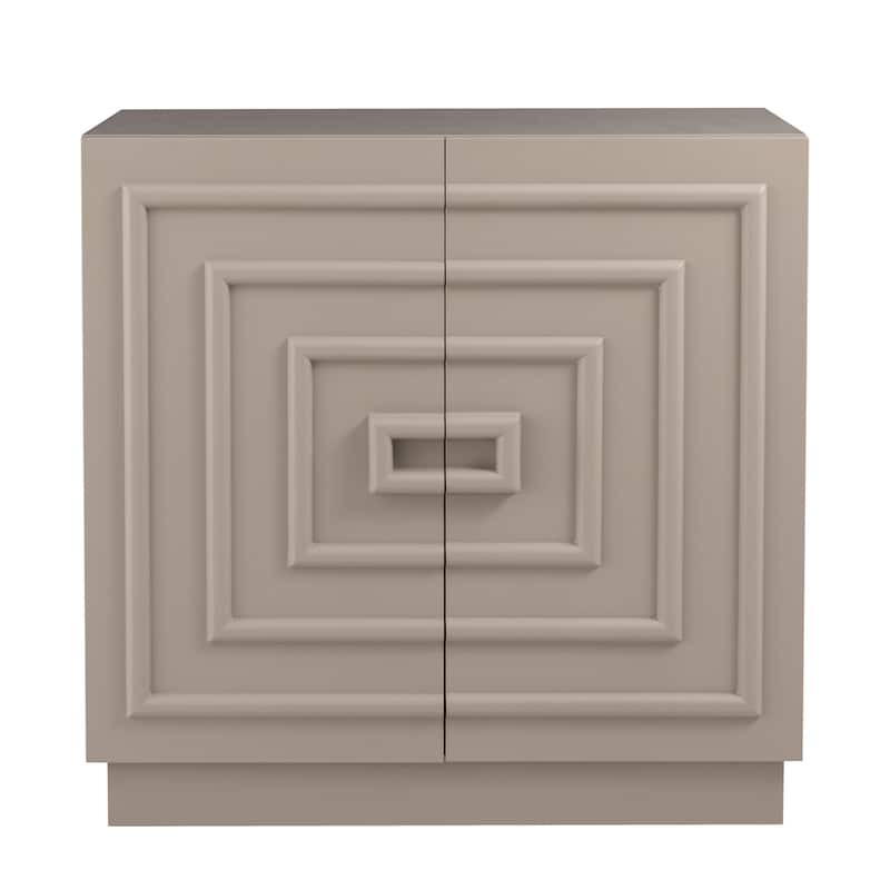 COZAYH Sculptural Modern 2-Door Storage Cabinet, Geometric Rustic Cabinet with Square Pattern, Contemporary Accent Cabinet