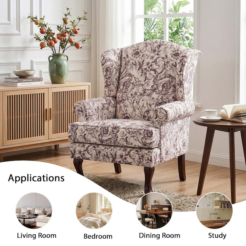 Set of 2 Elegant Living Room Wing Back Arm Chair Upholstered Accent Chair