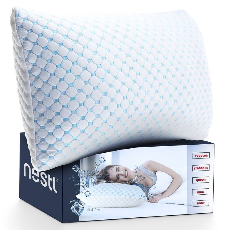 Nestl Coolest Heat and Moisture Reducing Ice Silk Pillow - Gel Infused Adjustable, Breathable, and Washable Memory Foam Pillow - Queen 18" x 26" - Single