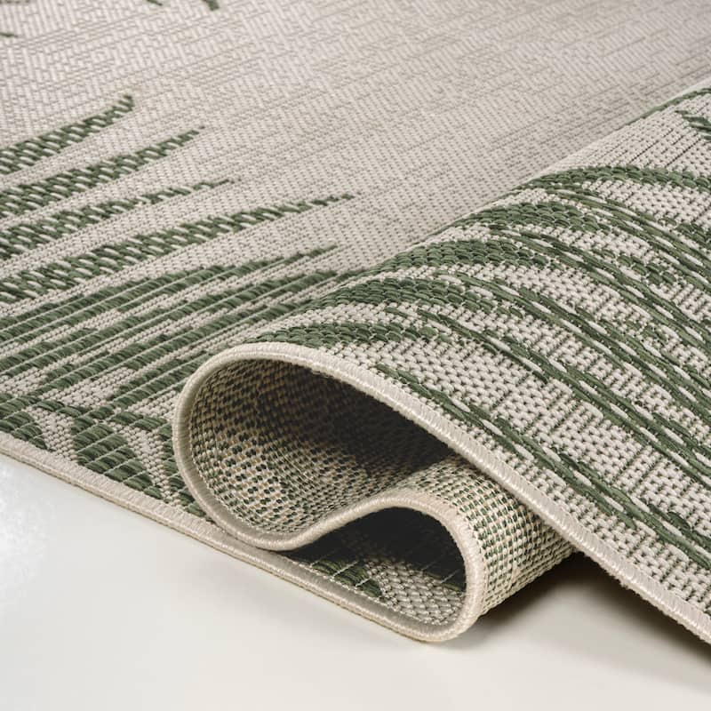 JONATHAN Y Beckett Coastal Cottage Palm Frond Border Blue/Cream Indoor/Outdoor Area Rug