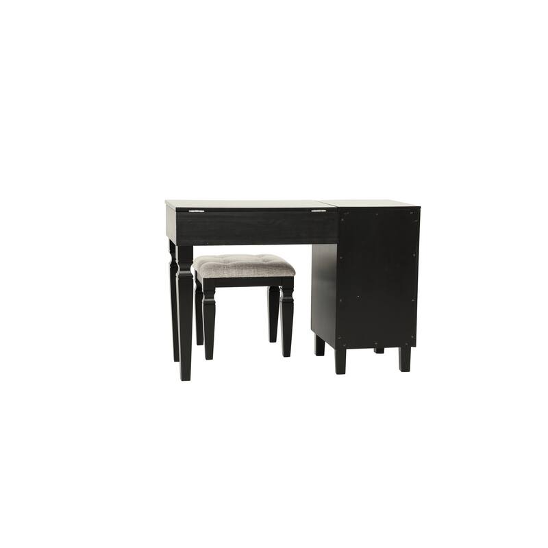 Traditional Formal Black Color Vanity Set Stool Storage Drawers,1pc Bedroom Furniture Set Tufted Seat Stool