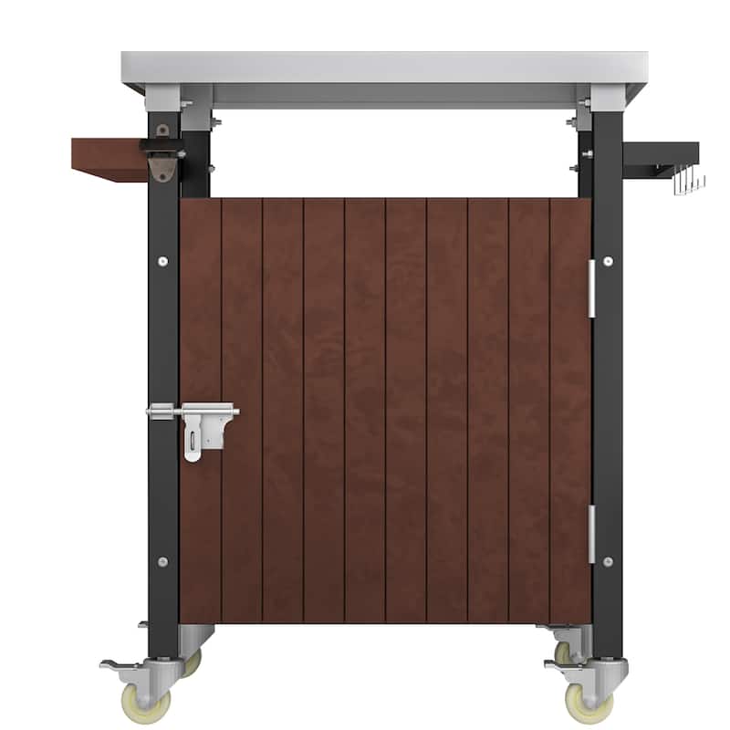 Outdoor Movable Grill Cart with Stainless Steel Tabletop, Storage, Patio Kitchen Island with Wheels, Hooks and Spice Rack