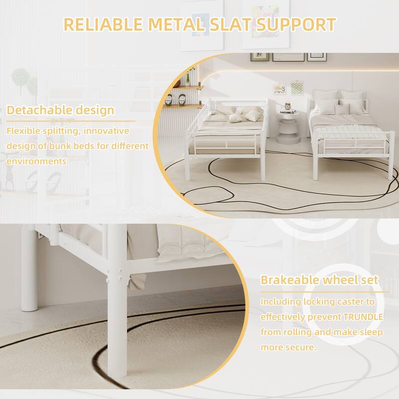 GDFStudio - Twin Over Twin Metal Convertible Bunk Bed Frame