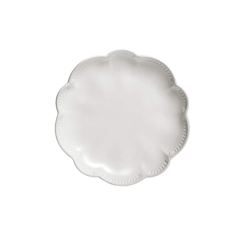 Sango Bethany 12-Piece White Stoneware Dinnerware Set - Service for 4, Scalloped Plate & Bowl Set