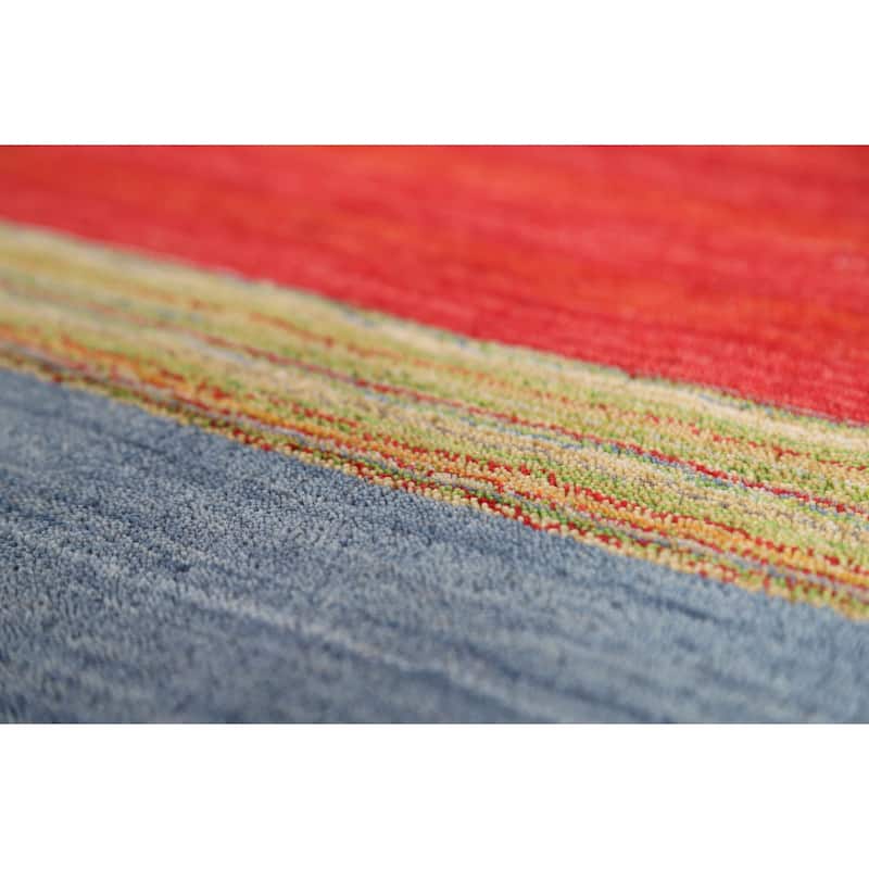 Striped Gabbeh Indian Rug Hand-Knotted Wool Carpet - 6'7"x 9'9"