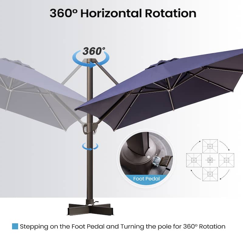 13 ft x 10 ft Outdoor Luxury Aluminum Patio Cantilever Offset Umbrella with Base
