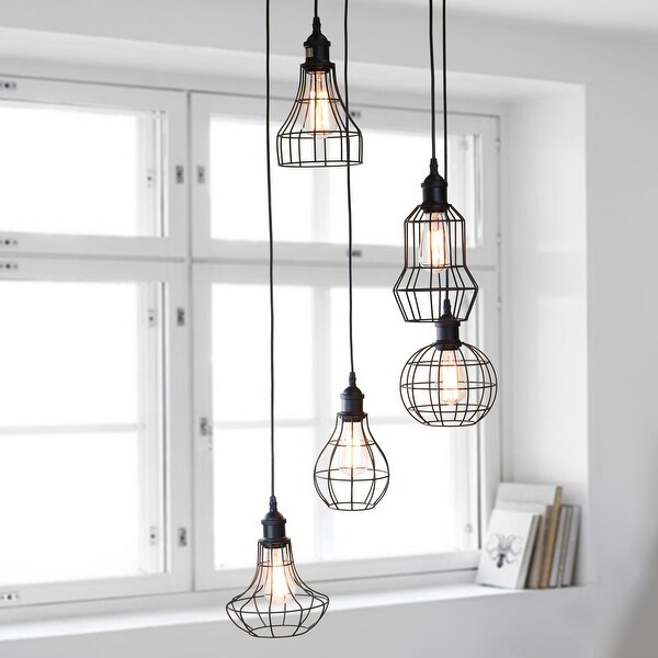 Fezic Black 5-Light Pendant Cluster Chandelier CY-GT-13