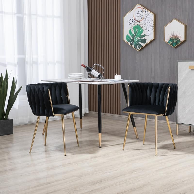SEYNAR Modern Glam Velvet Dining Side Chair Set of 2 with Gold Metal Frame - Black