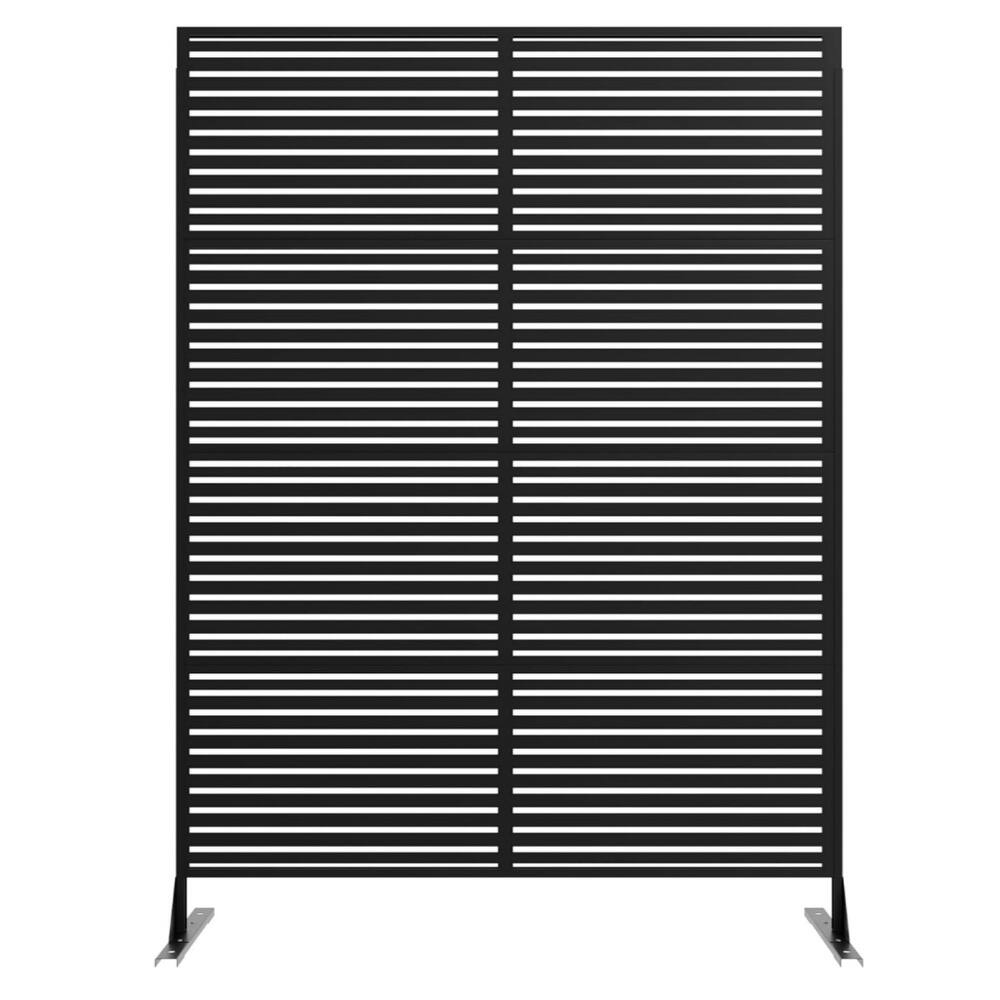 1PCS 72 in H x 46 in W Metal Privacy Screen Panel Freestanding Outdoor Divider with Stand Stripe01-Brown