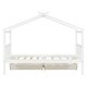 preview thumbnail 6 of 72, Creativity House Bed Twin Size Frame with 2 Wood Drawers for Boys Girls, Wood Platform Bed with Roof No Box Spring Needed
