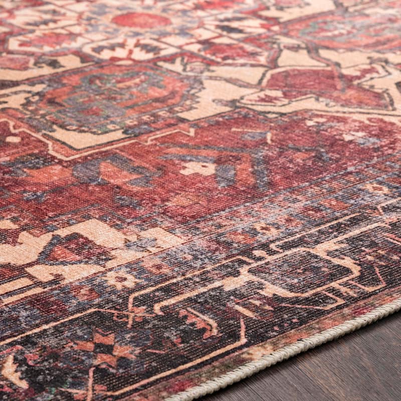 Gwenevere Rust Vintage Medallion Machine Washable Area Rug - 5'3" x 7'3"