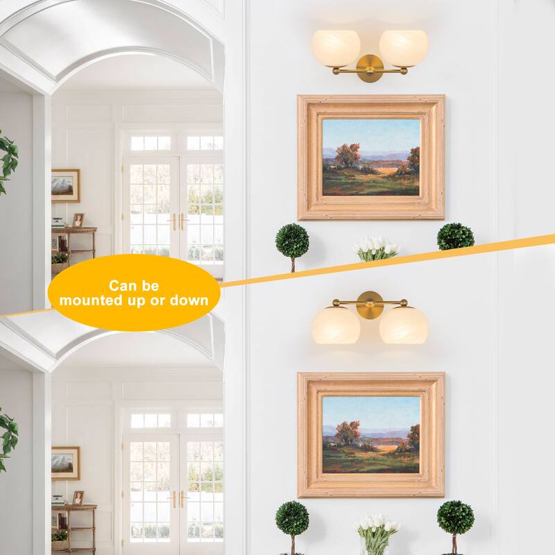 2-Light Gold Double-Globe Wall Sconce Cloud-Pattern Glass Shades