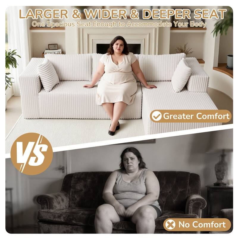 105 in. Wide Square Arm 2-Piece Modern Corduroy Fabric L-Shape Modular Sectional Sofa