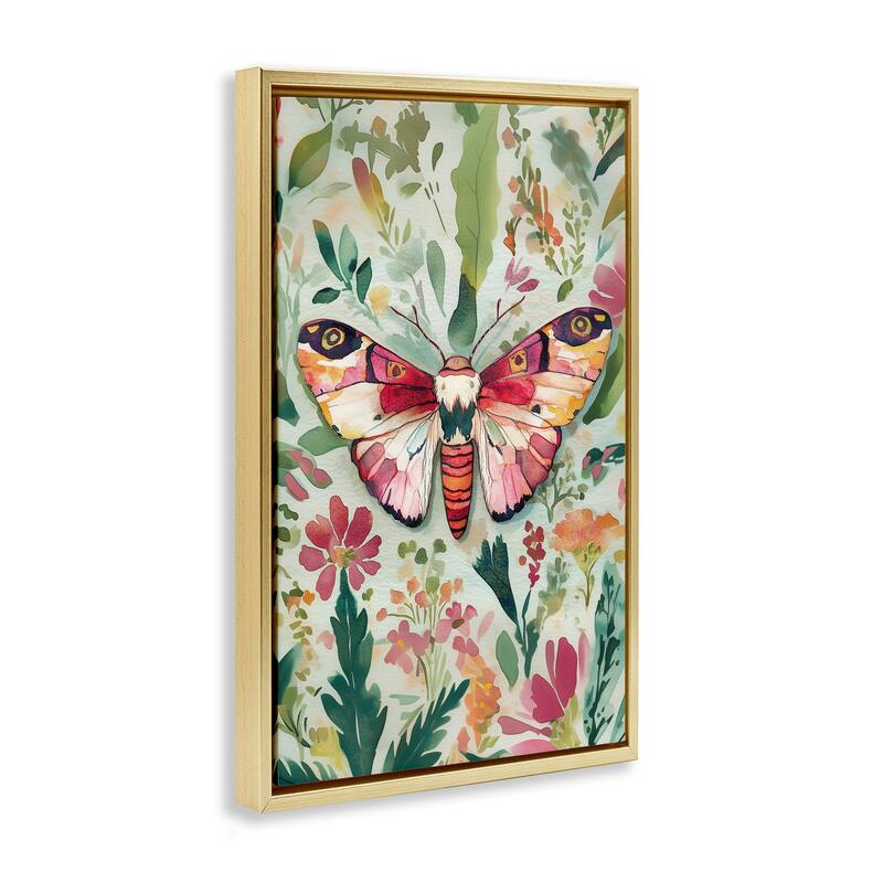 Stupell Butterfly over Abstract Flowers Framed Floater Canvas Wall Art Design By The Dutch Lady