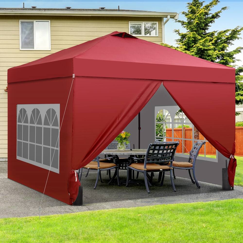 Ainfox 10x10 Pop Up Canopy Tent with 4 Sidewalls, Easy Set up with One Push Lift Outdoor Beach Gazebos with 4 Sandbags