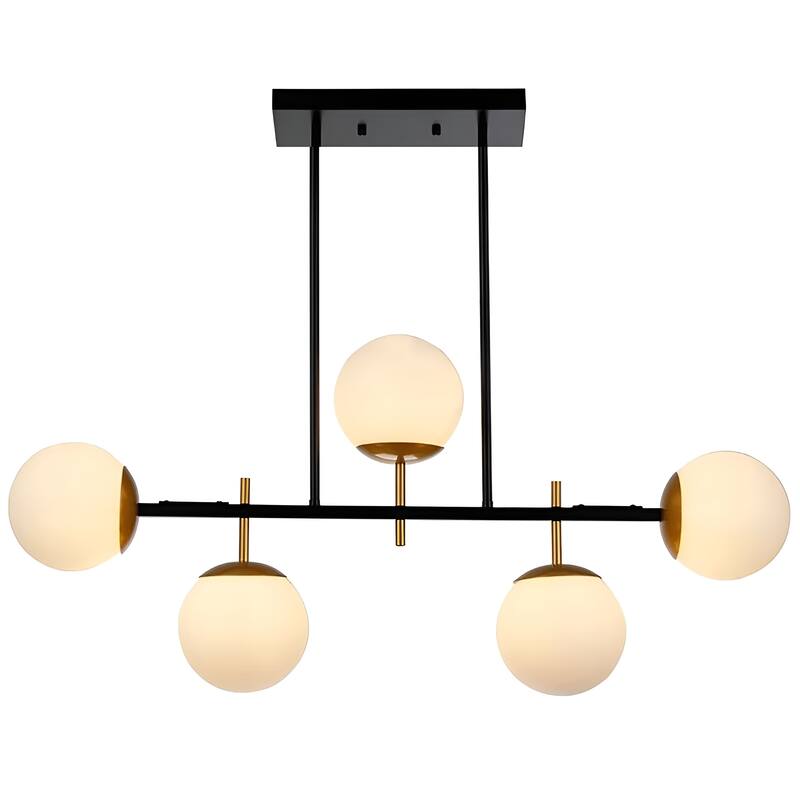 5-Light Linear Apollo Globe Opal Glass Pendant Kitchen Island Horizontal Chandelier