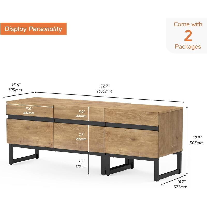 WAMPAT Modern TV Stand for TVs up to 50 inch TV, 2 in 1 Entertainment Center TV Console with Storage Cabinets and Metal Base
