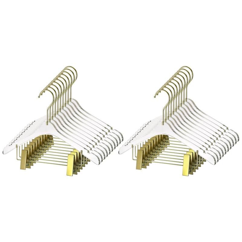 YBM Home Quality Acrylic Clear Hangers with Clips, Kids - Pack of 20 - Gold