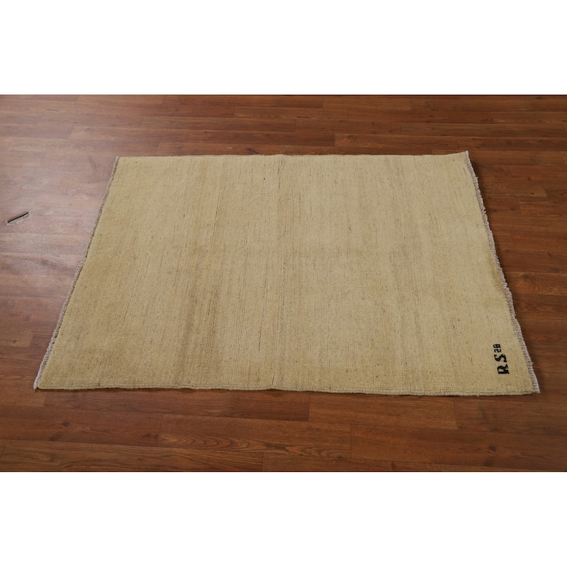 Gabbeh Modern Accent Rug Handmade Solid Beige Wool Carpet - 3'1"x 4'0"