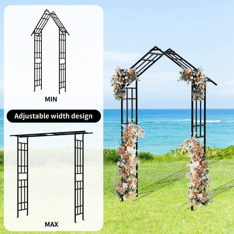 Metal Garden Arch with Adjustable Width W42.52''~W78.15'' Climbing Plants Support Rose Arch Outdoor