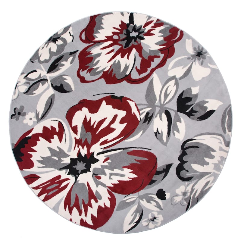 World Rug Gallery Modern Floral Design Area Rug - 6'6" Round - Red - Runner/Round/Oval