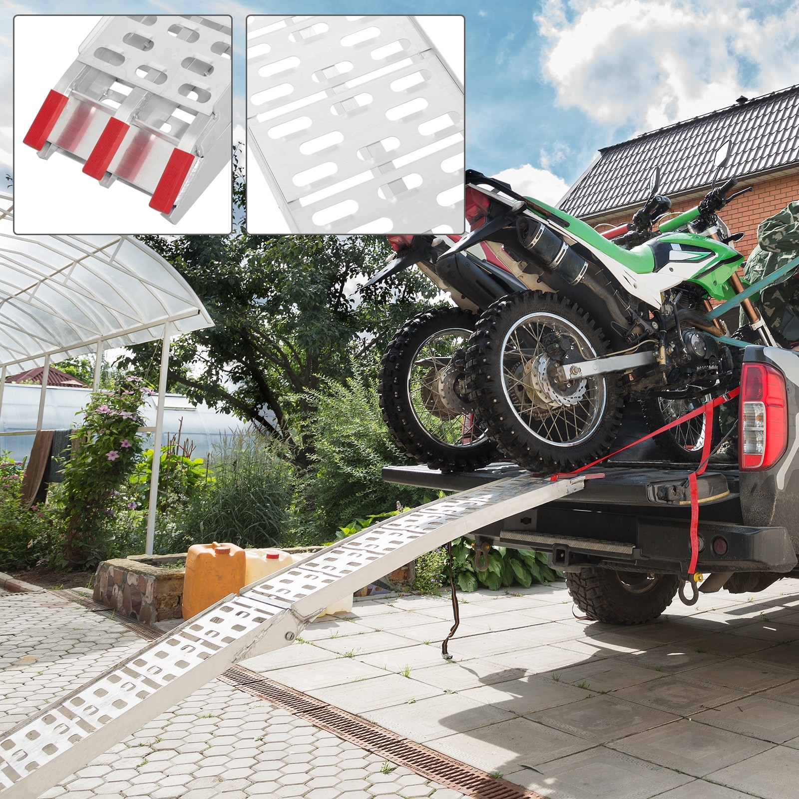 7.5ft Heavy Duty Three-section Aluminum Arched ATV UTV Ramp Silver