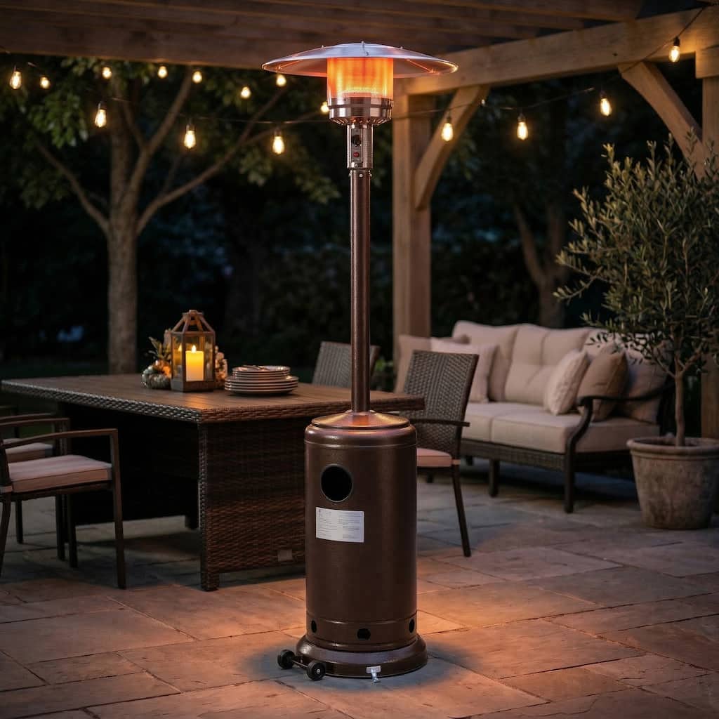 Outdoor 46,000 BTU Iron Propane Gas Patio Heater with Wheels and Cover