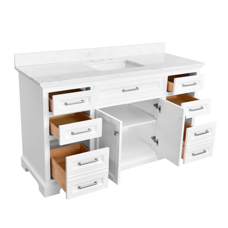 AstralLight 60 in. Single Sink Freestanding White Bath Vanity with White Quartz Stone Top