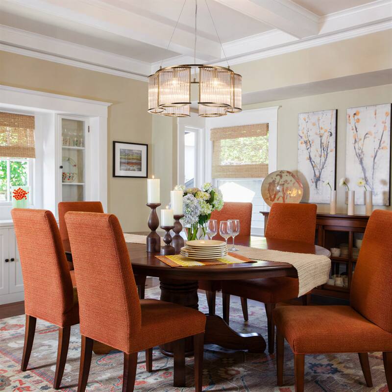 Modern Glam 6-Light Clear Glass Drum Chandelier for Living/Dining Room - Gold