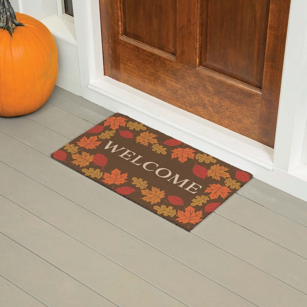 Orange and Brown 18 in. x 30 in. PVC Harvest Welcome Door Mat