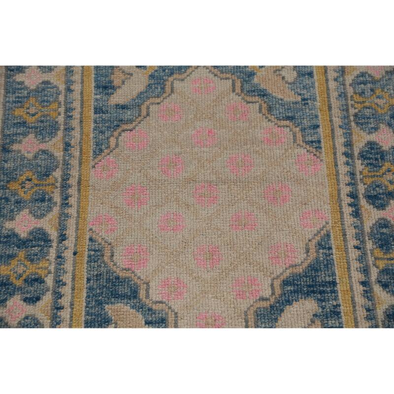 Hand Knotted Oriental 100% Wool Carpet Transitional Geometric Greys & Charcoal Oushak Runner Rug - 14' 1'' X 3' 2''
