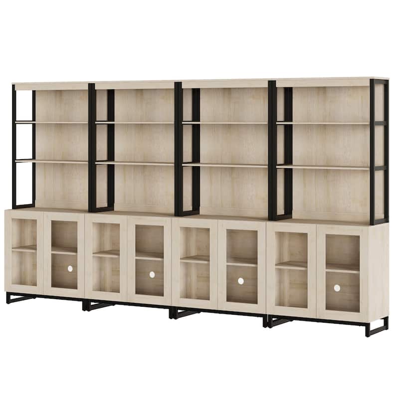 4 PCS Modern 72" Tall Bookcases with Glass Doors and Adjustable Shelves for Home Office, Living room.