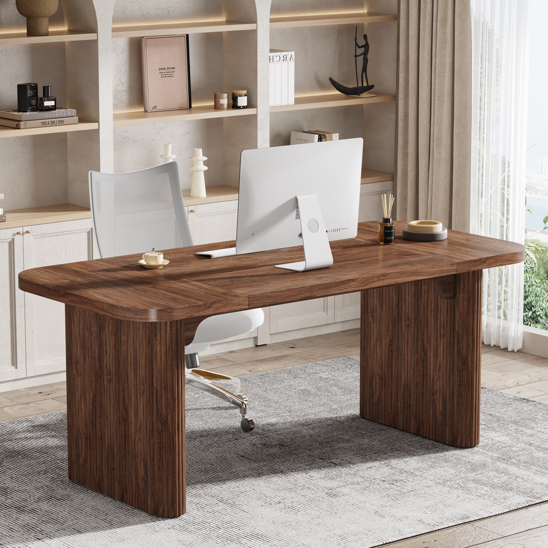 63'' Executive Computer Desk for Home Office, Japanese Writing