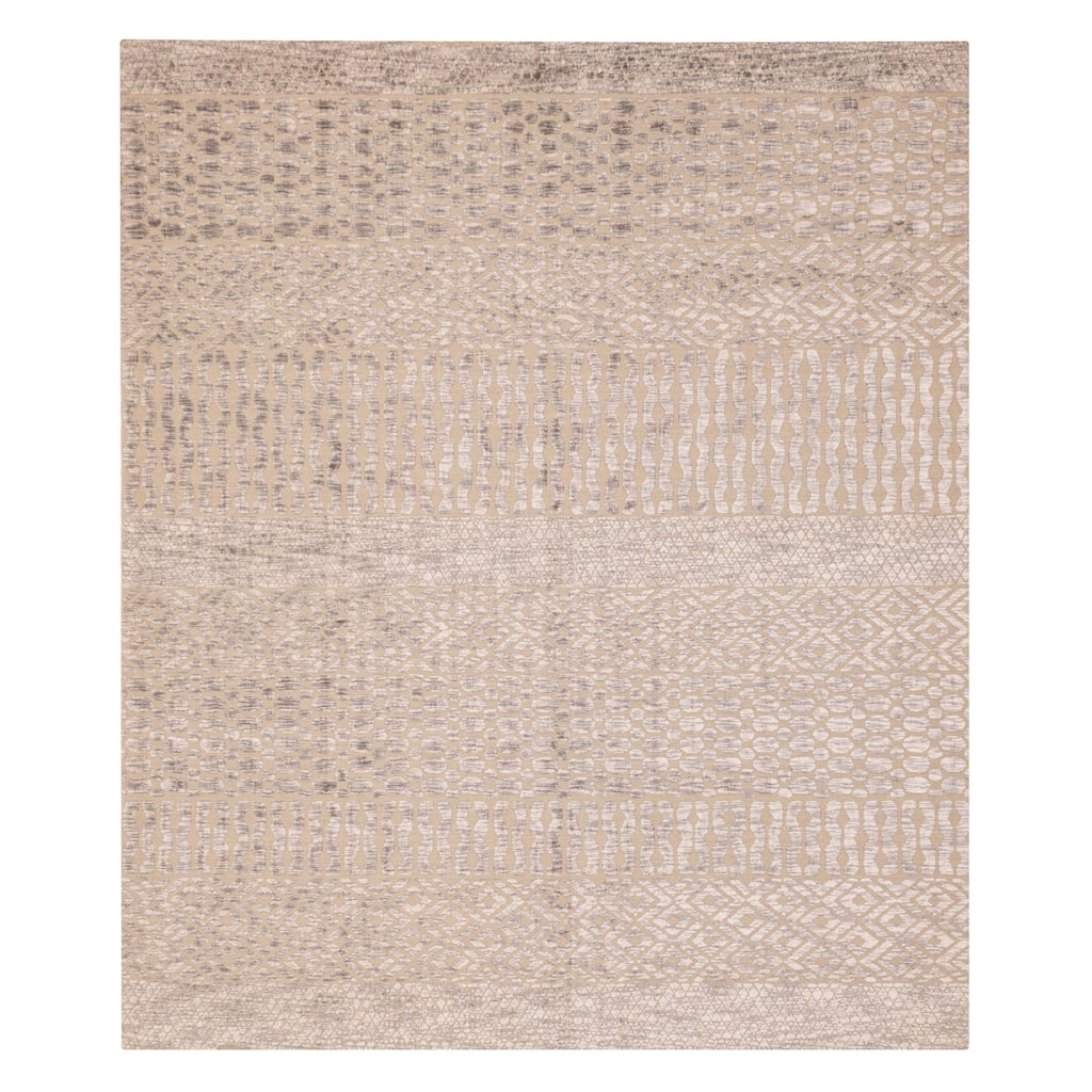 ECARPETGALLERY Hand Loomed Elysian Khaki Viscose, Wool Rug - 8'4 x 9'9