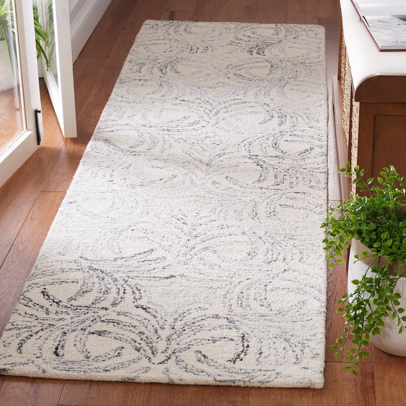 SAFAVIEH Handmade Jardin Hazan Wool Rug - 2'3" x 8' Runner - Ivory/Grey