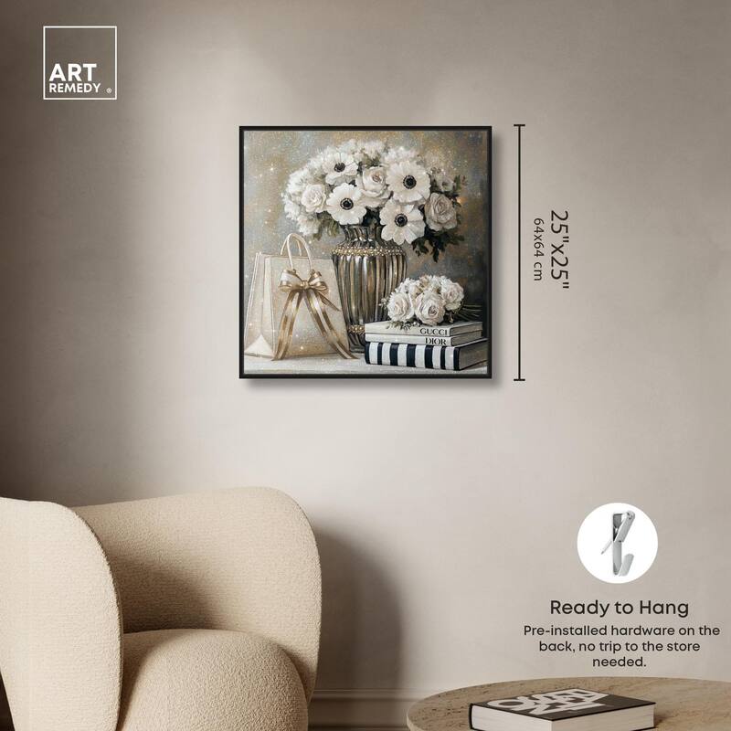 Elegant Flowers Books Neutral Canvas by Art Remedy