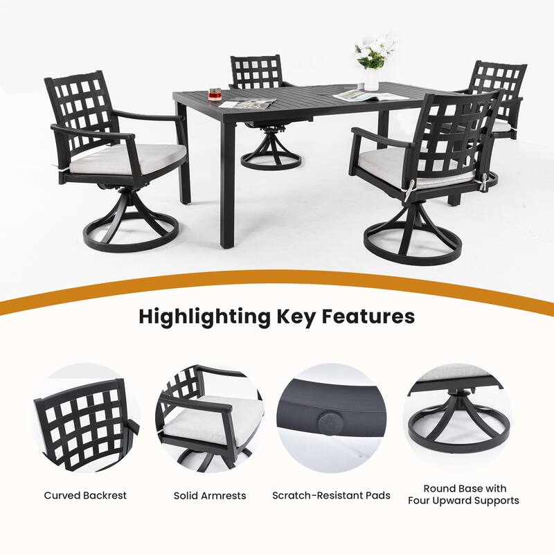 GDFStudio Kaystone Modern Classic 5 Piece Outdoor Patio Dining Set with Swivel Rock Dining Chairs,Sunbrella Cushion