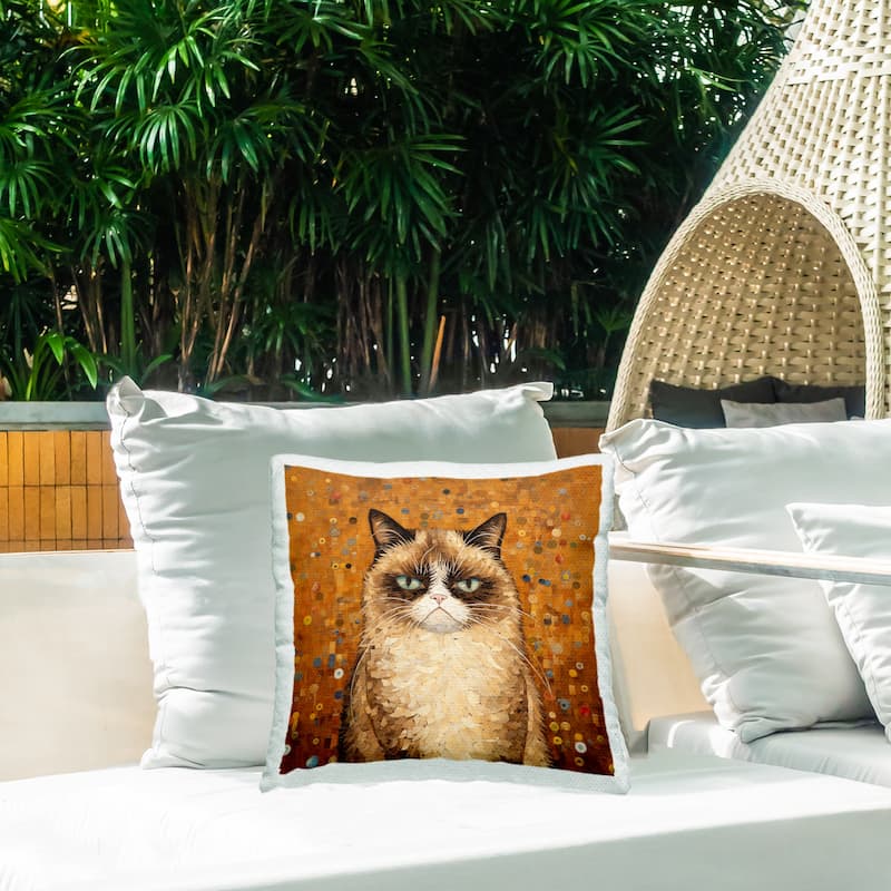 Stupell Grouchy Cat in Classic Style Printed Outdoor Throw Pillow Design by Arlington Prints