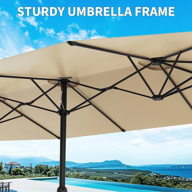 15ft Large Patio Umbrella with Base, Outdoor Double-Sided Market Umbrella with Crank Handle