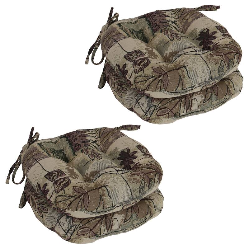 16-Inch Round Woven Tapestry Tufted Chair Cushions (Set of 2 or 4) - 16 x 16 - Japanese Gardens - Set of 4