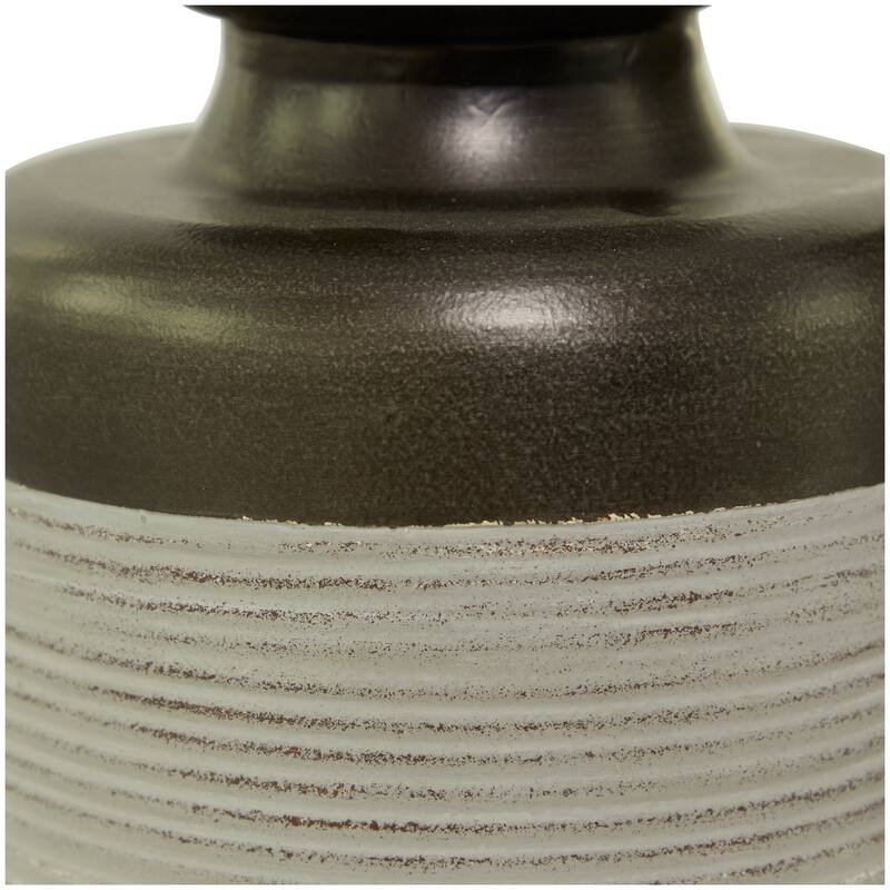 Bronze Metal Decorative Vase with Embossed Ribbing (Set of 2) - 16", 13"H