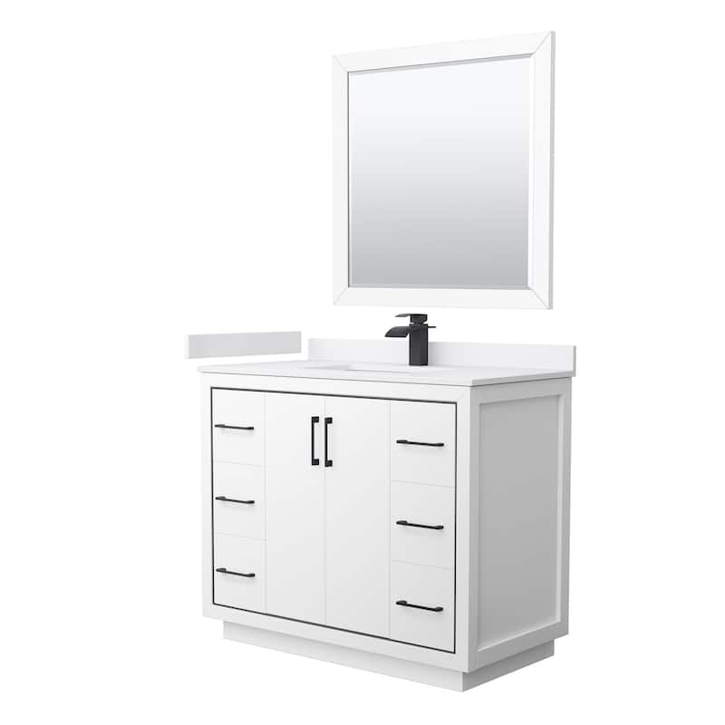 Wyndham Collection WCF1111-42S-VCA-M34 Icon 42" Free Standing Single - White / White Cultured Marble Top / Matte Black - Painted