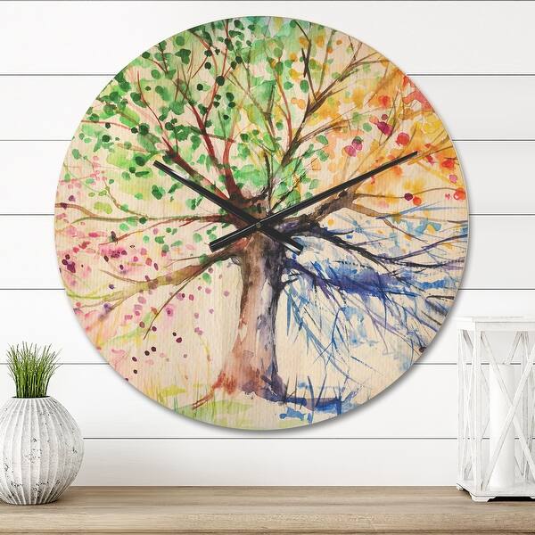slide 2 of 9, Designart 'Four Seasons Tree' Oversized Floral Wall CLock 23 in. wide x 23 in. high