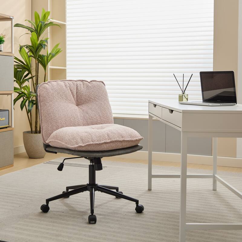 Elegant Design 360°Rolling Swivel Upholstered Desk Chair - Pink+Grey