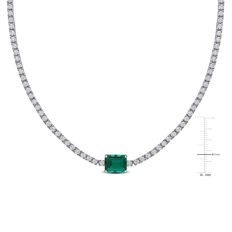 Miadora 15 7/8ct TGW Created Emerald Created White Sapphire Necklace in Sterling Silver
