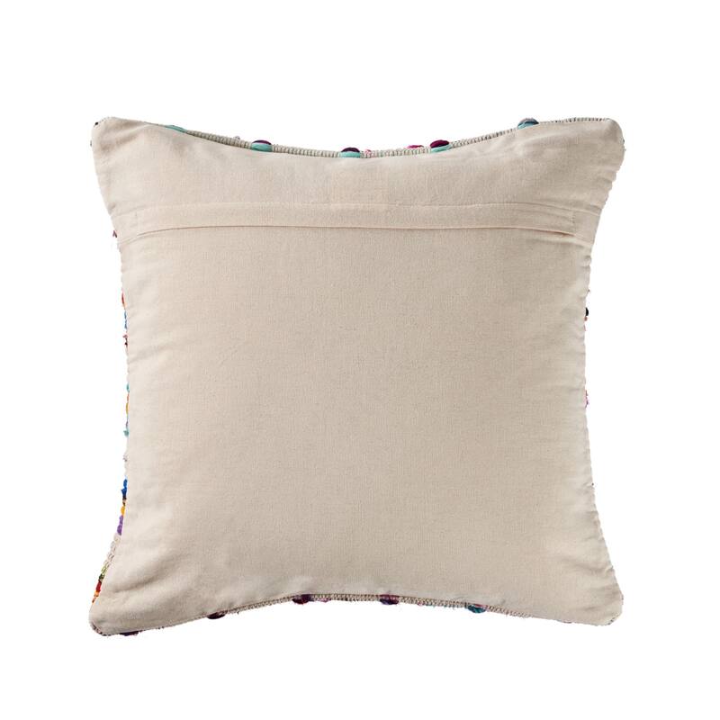 20" Beige and Pink Eclectic Chindi Square Throw Pillow