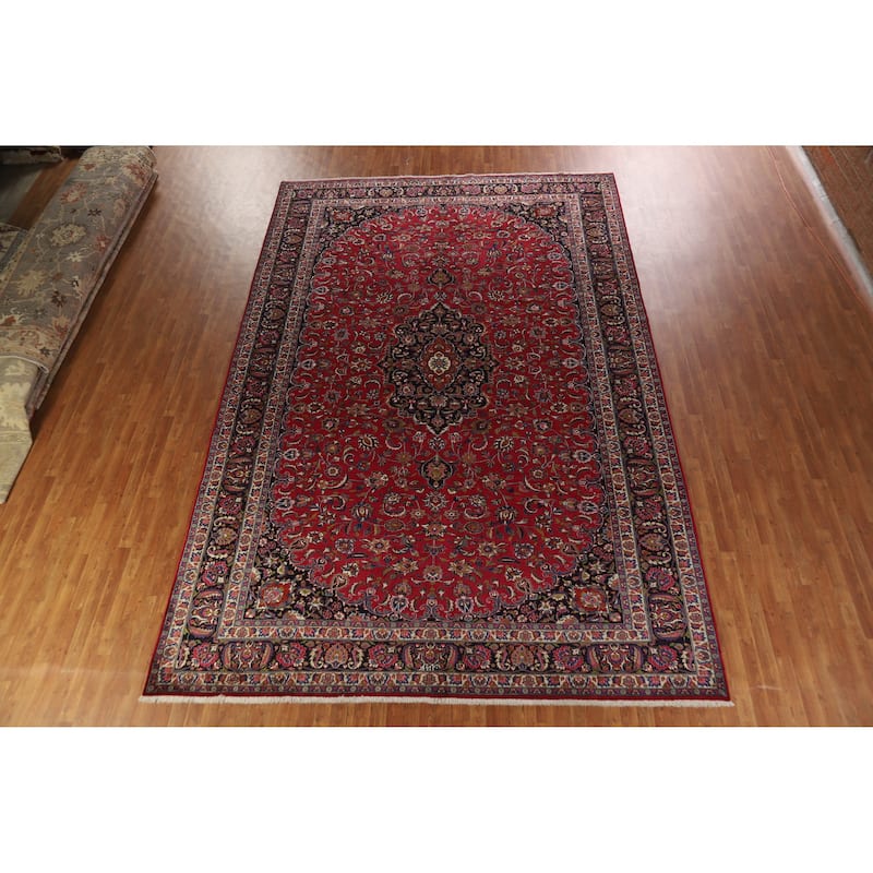 Hand Knotted Oriental 100% Wool Carpet Traditional Floral Red Mashad Area Rug - 15' 1'' X 10' 0''
